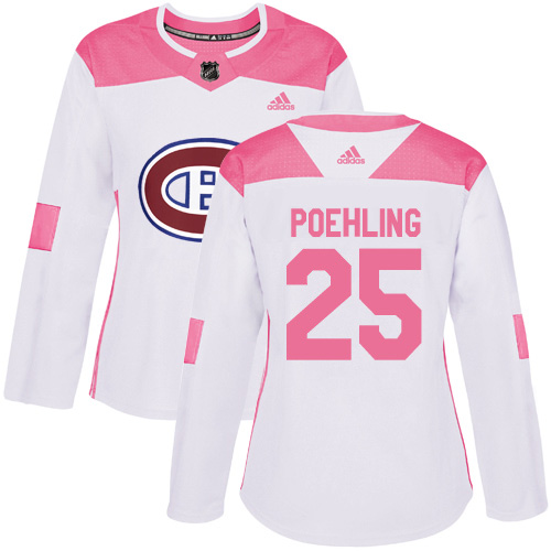 Adidas Canadiens #25 Ryan Poehling White/Pink Authentic Fashion Women's Stitched NHL Jersey